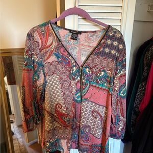 Robert Louis Multicolor Paisley V-Neck Blouse